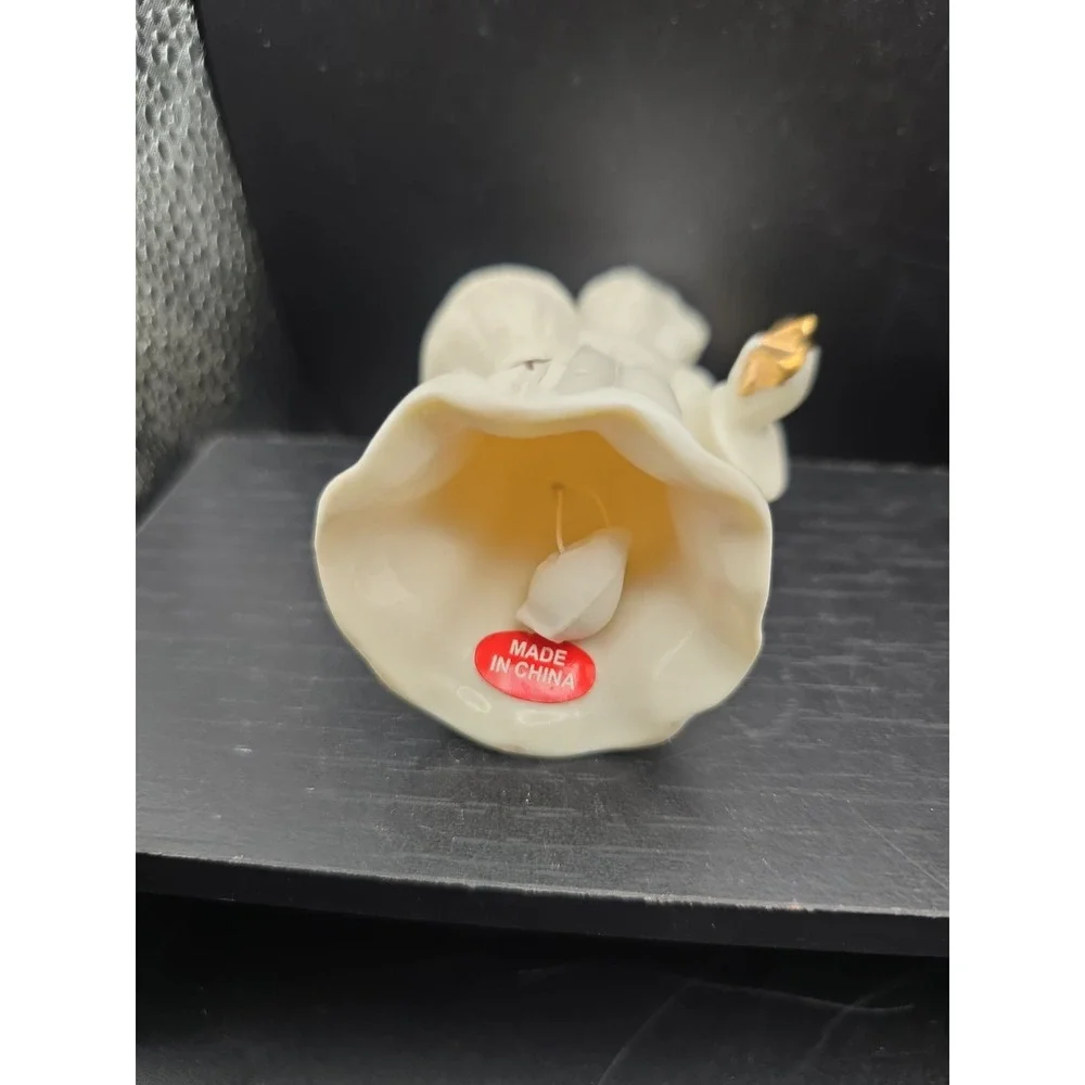 Vintage Ceramic Porcelain Angel holding Stars Gold Trimmed Bell ~ 4.0